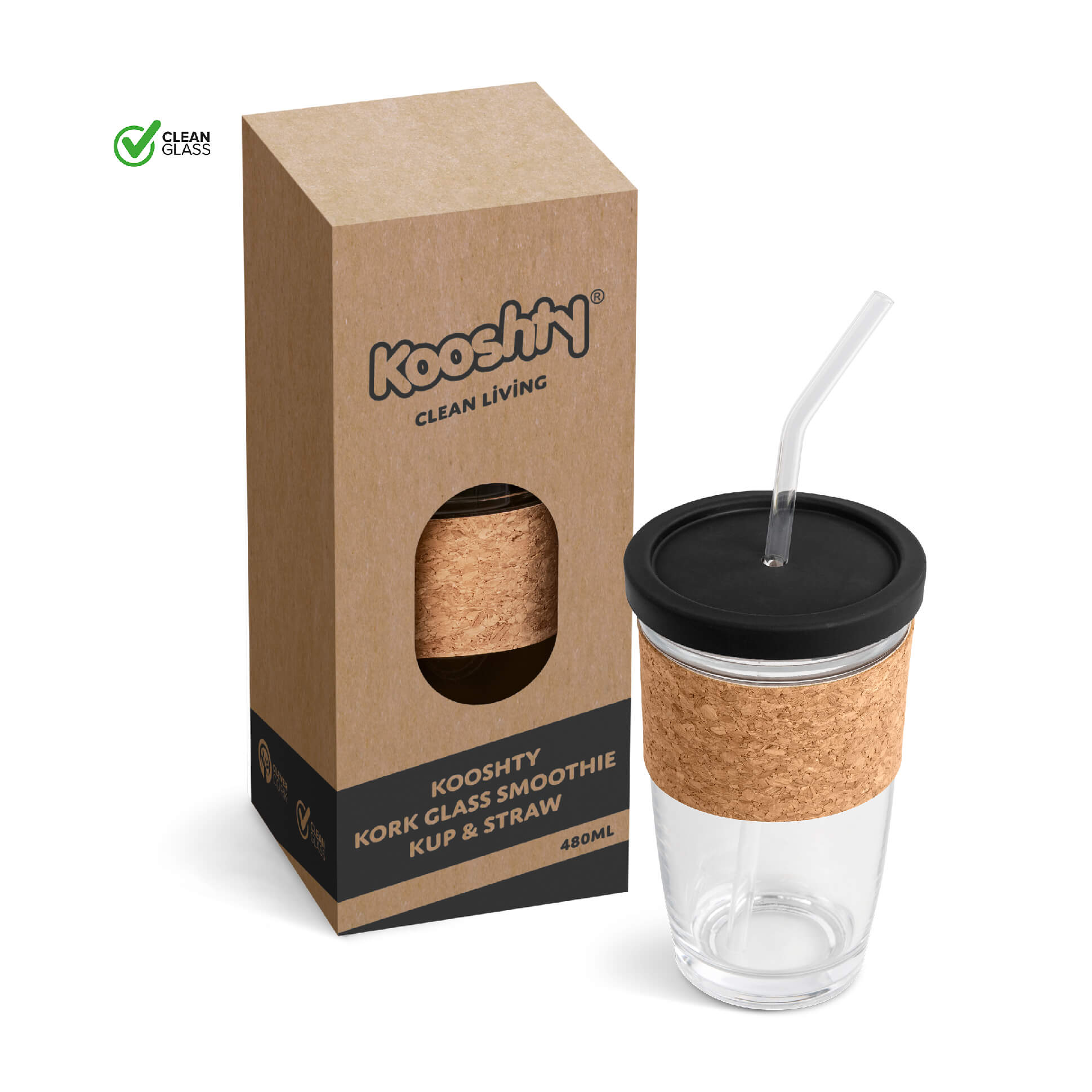 Kooshty Kork Glass Smoothie Kup & Straw - 480ml - Image 6