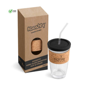 Kooshty Kork Glass Smoothie Kup & Straw – 480ml