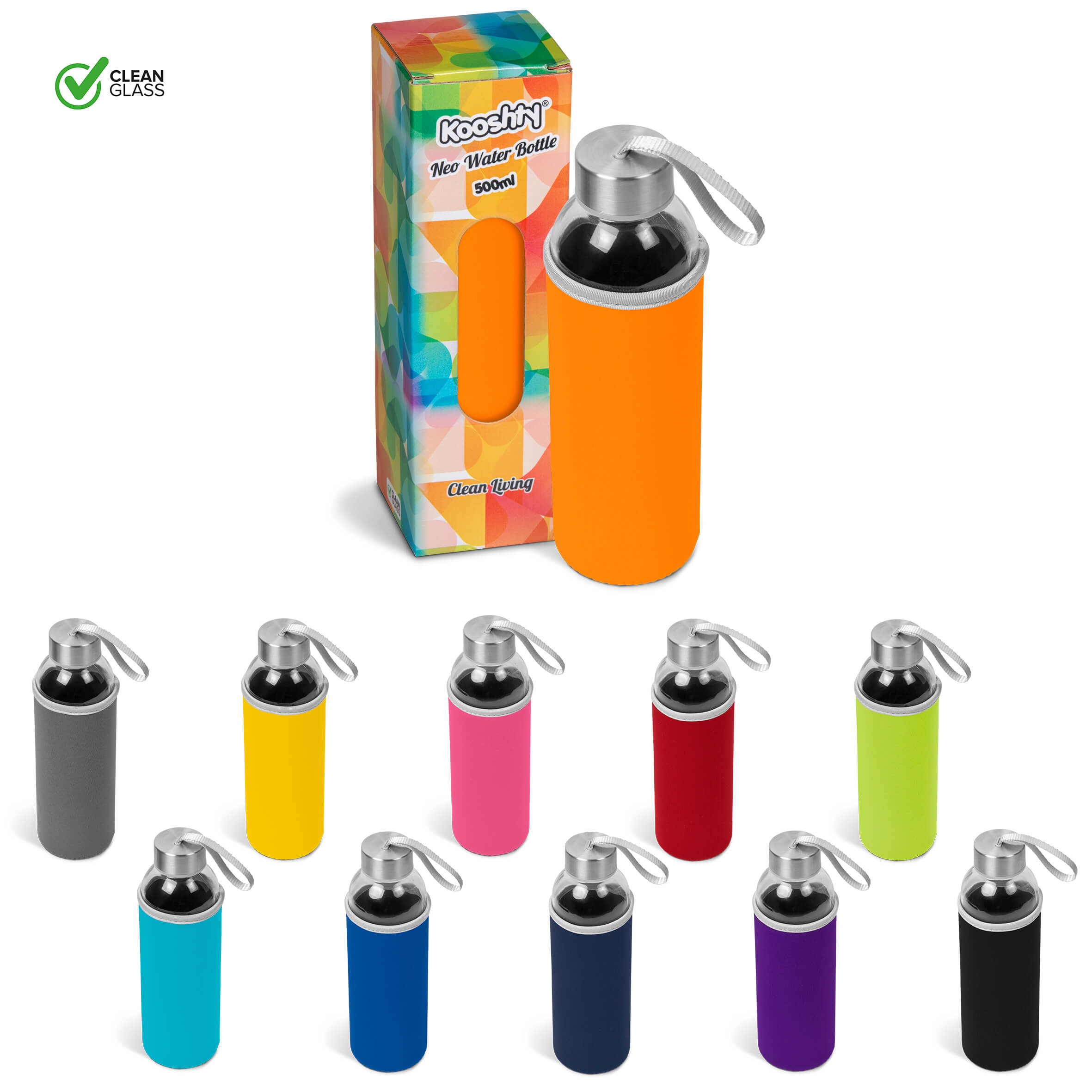 Kooshty Neo Glass Water Bottle - 500ml - Image 2
