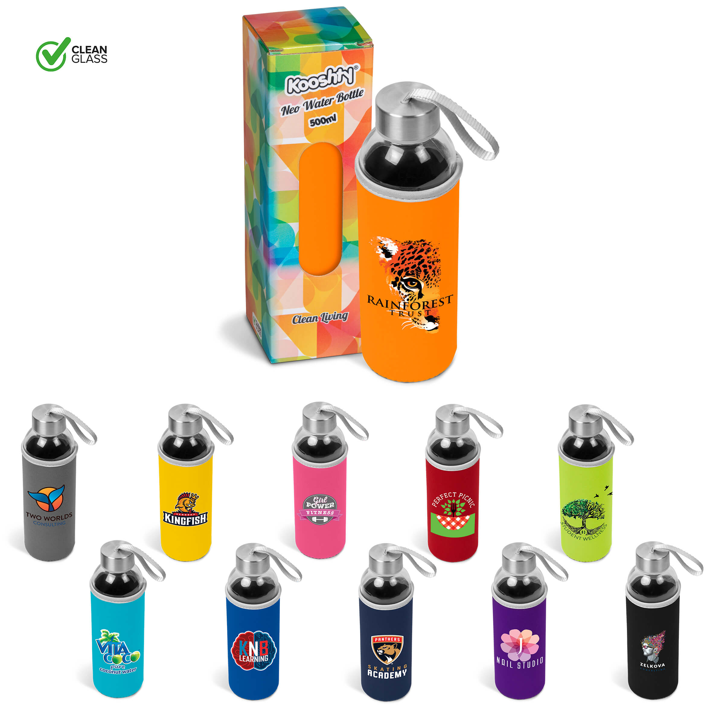 Kooshty Neo Glass Water Bottle - 500ml